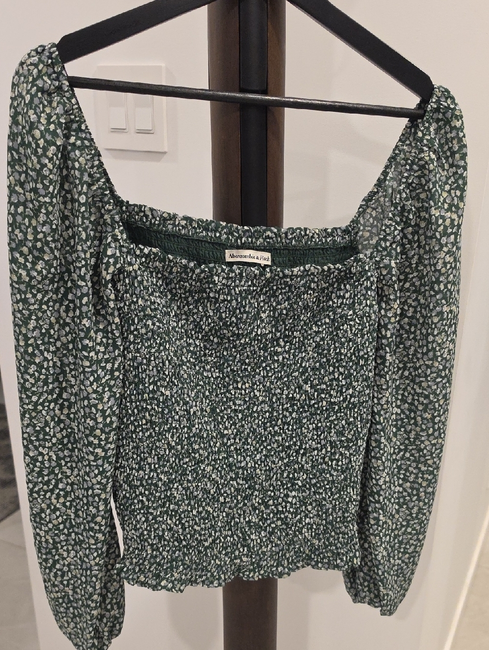 Abercrombie & Fitch Dark Green Floral Smocked Top